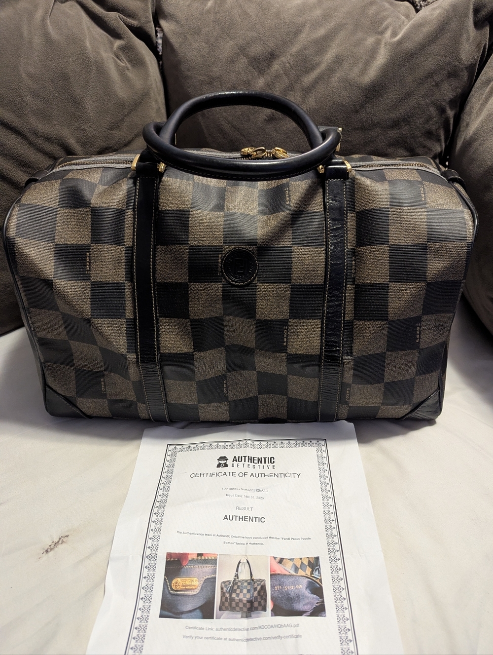 FENDI Pequin Check Boston Bag 40